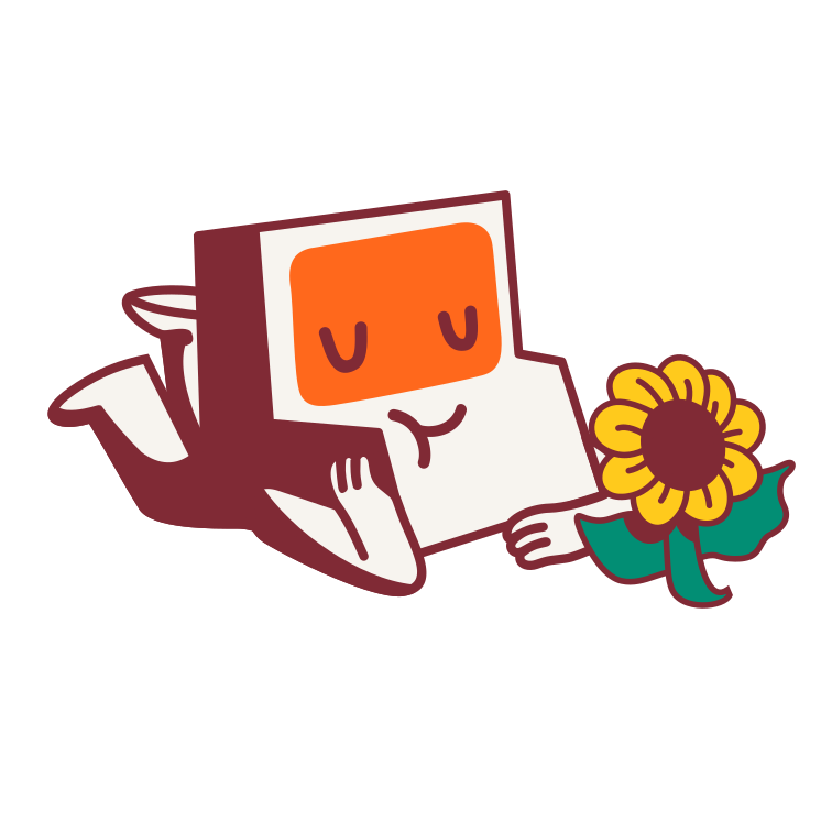El bot de Lindura recostado con una flor